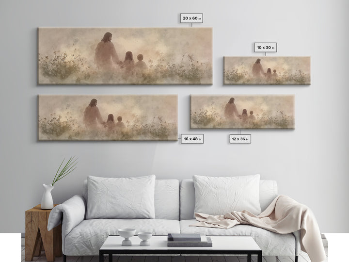 Heaven’s Meadow Walk | Framed Canvas Print | Christian Art Canvas | Panoramic Wall Art | Jesus Painting | Christian Wall Art