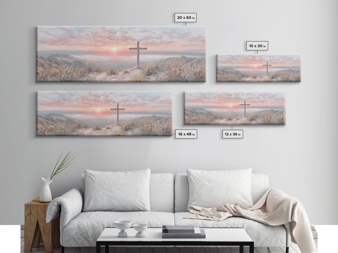 Sunrise At Calvary – Framed Canvas Print – Panoramic Painting – Christian Art Canvas – Christian Wall Art – Christian Gift Ideas – Modern C