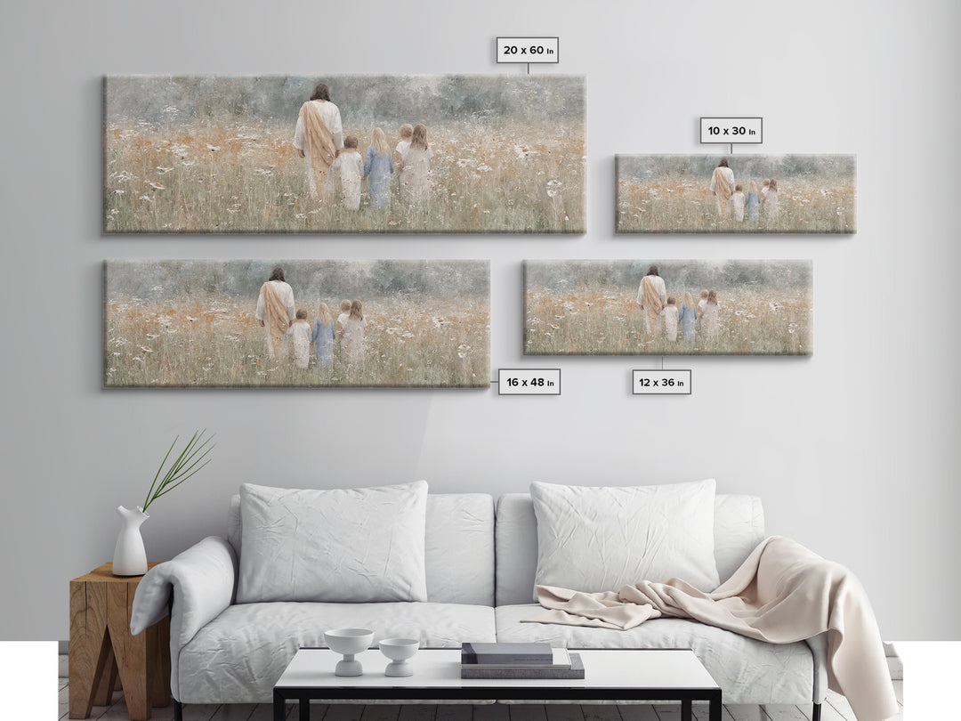 Heavenly Meadow – Framed Canvas Print – Extra Wide Art – Christian Art Canvas – Christian Wall Art – Jesus Painting – Christmas Art – Chris