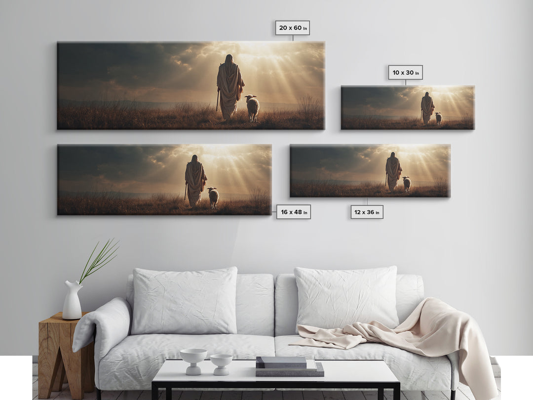 Eternal Shepherd, Framed Canvas Print, Panoramic Wall Art, Christian Art Canvas, Christian Wall Art, Jesus Painting, Christmas Art, Christi