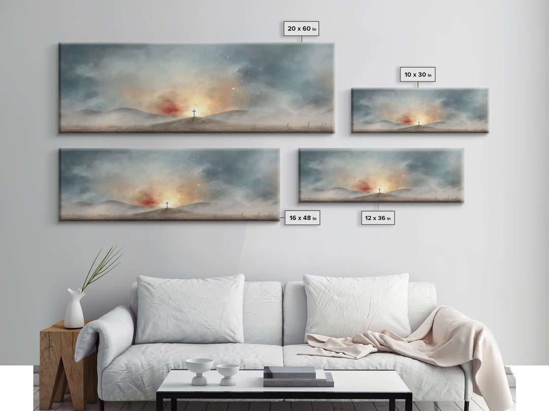 Risen Light Promise, Framed Canvas Print, Panoramic Art, Christian Wall Art, Christian Art Canvas, Blue Christian Art, Christian Art Work,
