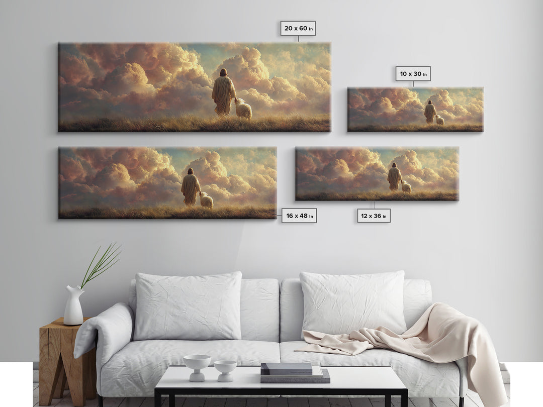 Eternal Shepherd Light – Framed Canvas Print – Panoramic Art – Christian Wall Art – Jesus Painting – Christian Art Canvas – Christian Chris