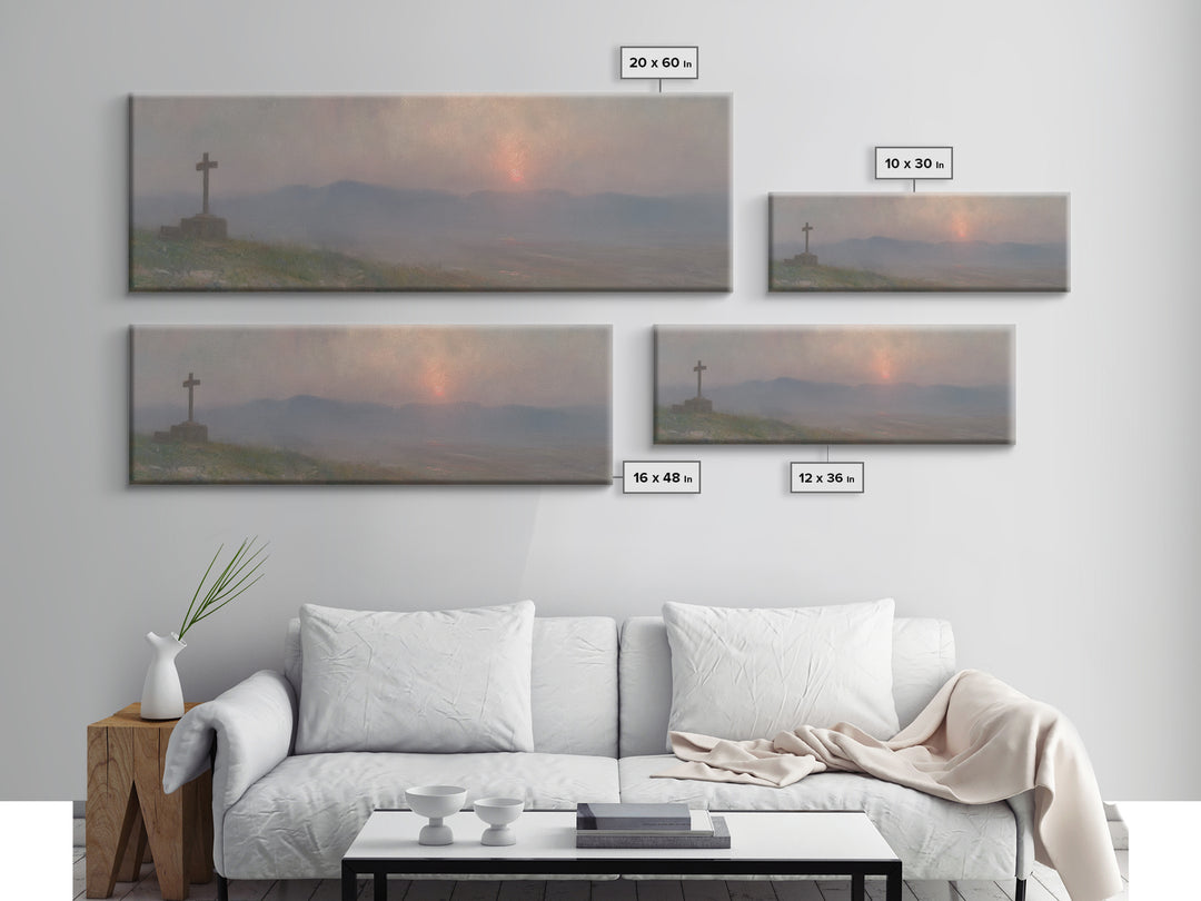 Cross Of Stillness | Framed Canvas Print | Panoramic Wall Art | Christian Art Print | Christian Painting | Moody Christian Art | Christian