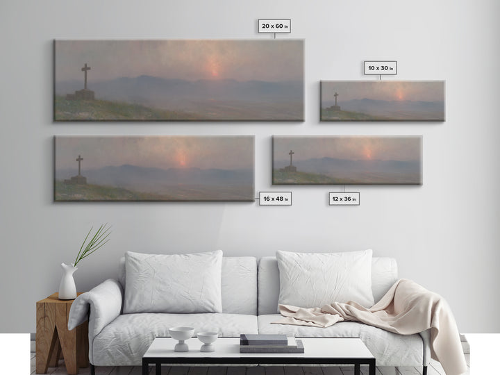 Cross Of Stillness | Framed Canvas Print | Panoramic Wall Art | Christian Art Print | Christian Painting | Moody Christian Art | Christian