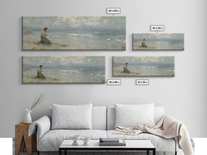 Gentle Shore Grace - Framed Canvas Print - Panoramic Frame - Christian Art Canvas - Jesus Painting - Christian Wall Art - Christmas Art