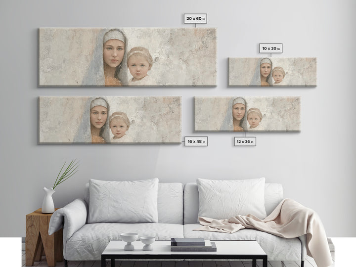 Sacred Tenderness - Framed Canvas Print - Panoramic Wall Art - Mary And Jesus Painting - Christian Art Canvas - Christian Wall Art - Christ