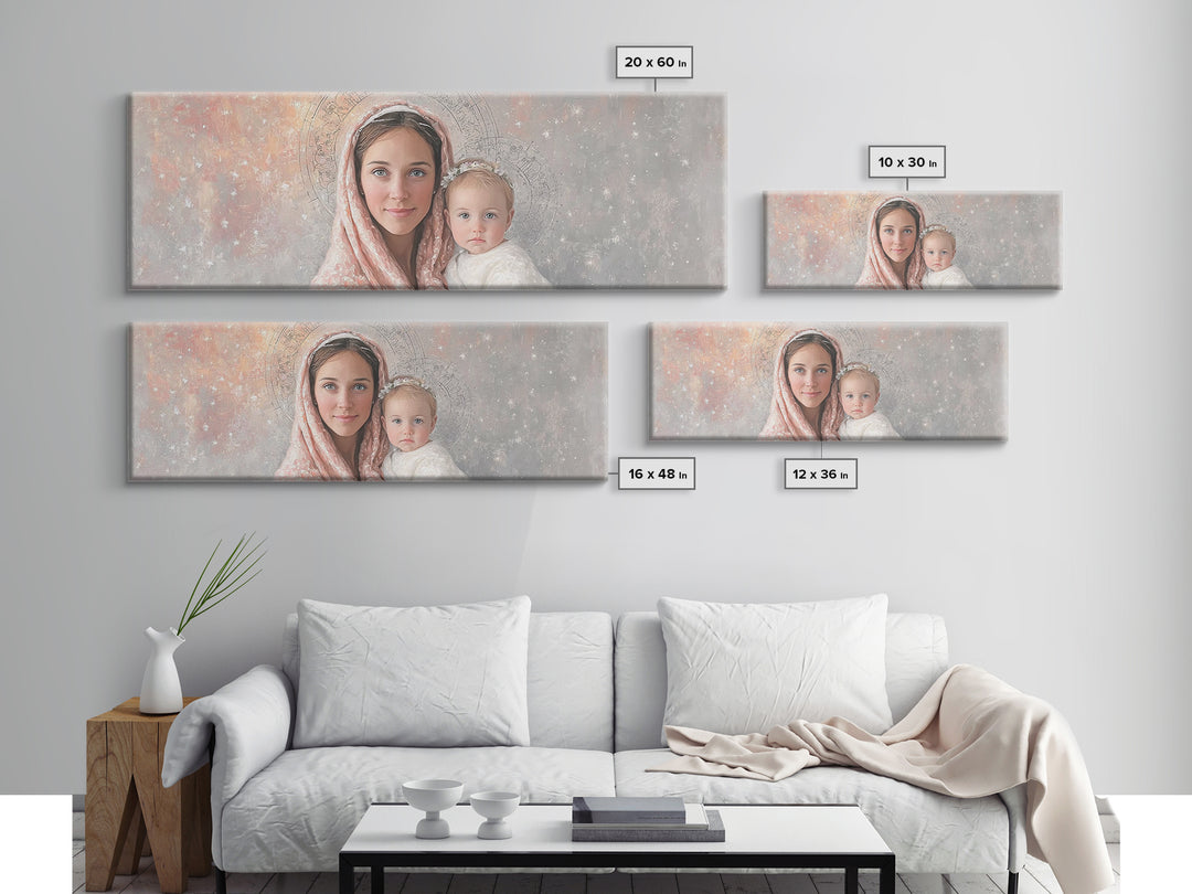 Radiant Holy Innocence | Framed Canvas Print | Panoramic Wall Art | Christian Art Canvas | Mary And Jesus Painting | Christian Christmas Ar
