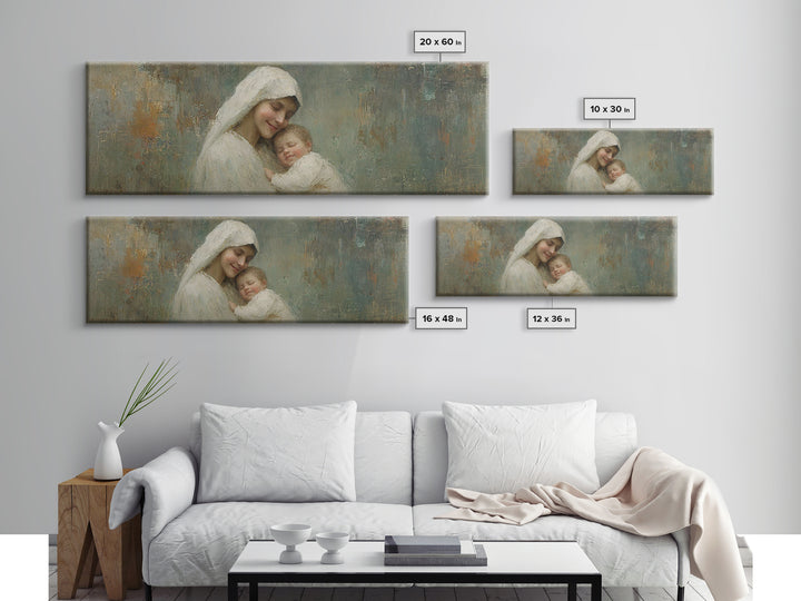 Holy Tender Joy, Framed Canvas Print, Panoramic Wall Art, Christian Art Canvas, Mary And Jesus Painting, Christmas Art, Christian Wall Art