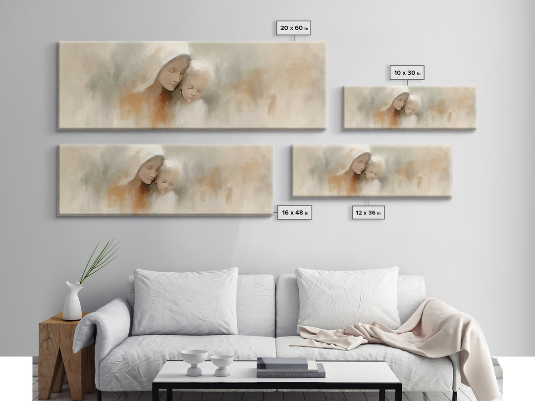 Hushed Bethlehem Love - Framed Canvas Print - Panoramic Print - Christian Wall Art - Mary And Jesus Painting - Christian Art Canvas - Chris