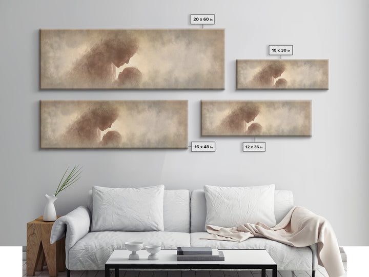Celestial Motherhood Glow | Framed Canvas Print | Panoramic Art | Christian Art Canvas | Mary And Jesus Painting | Christian Wall Art | Chr