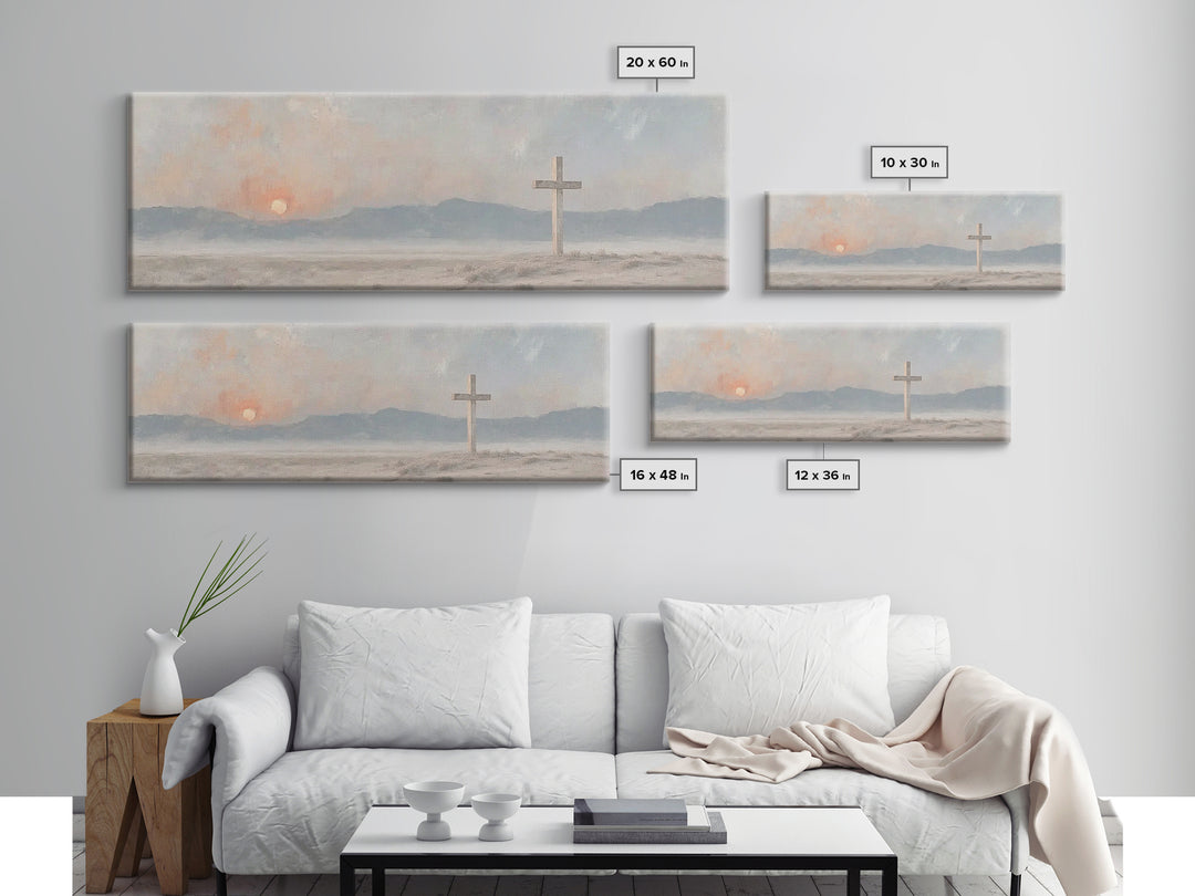Quiet Cross Morning, Framed Canvas Print, Panoramic Painting, Christian Wall Art, Christian Art Canvas, Modern Christian Art, Christian Dec
