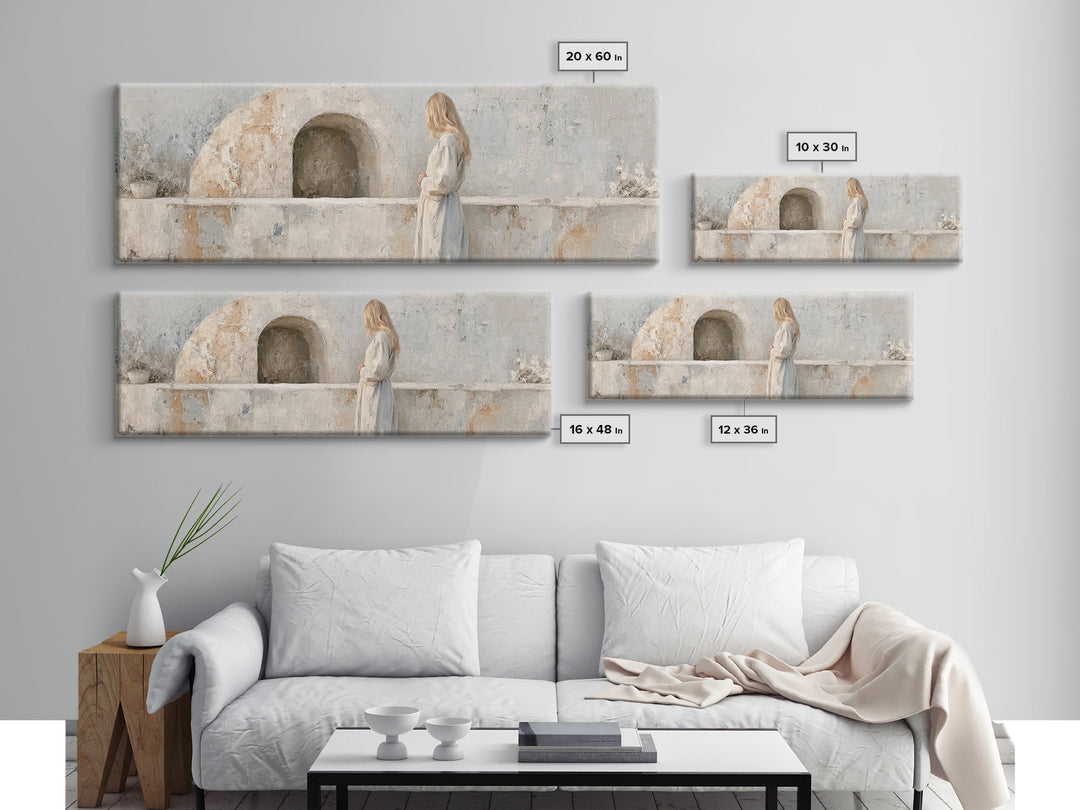 Quiet Tomb Vigil – Framed Canvas Print – Panoramic Painting – Christian Art Canvas – Christian Wall Art – Subtle Christian Art – Jesus Chri