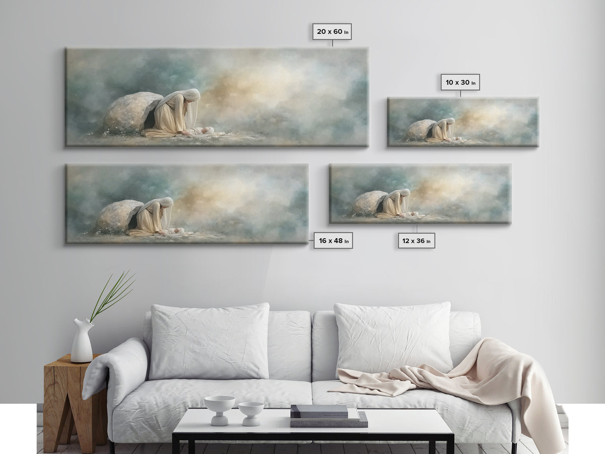 Holy Night Shelter – Framed Canvas Print – Panoramic Wall Art – Birth of Jesus Painting – Christian Art – Christmas Art – Christian Decorat