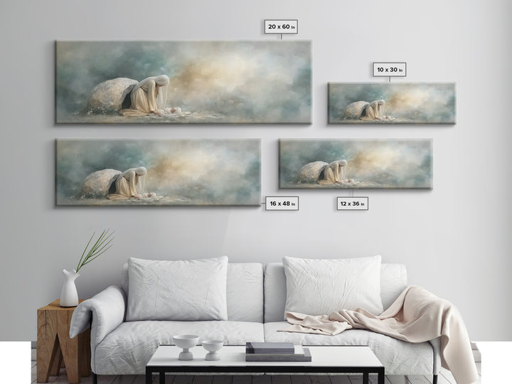 Holy Night Shelter – Framed Canvas Print – Panoramic Wall Art – Birth of Jesus Painting – Christian Art – Christmas Art – Christian Decorat