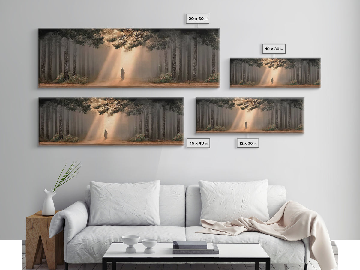 Forest Of Promise, Framed Canvas Print, Panoramic Wall Art, Christian Paintings, Jesus Art Print, Framed Christian Art, Unique Christian Ar
