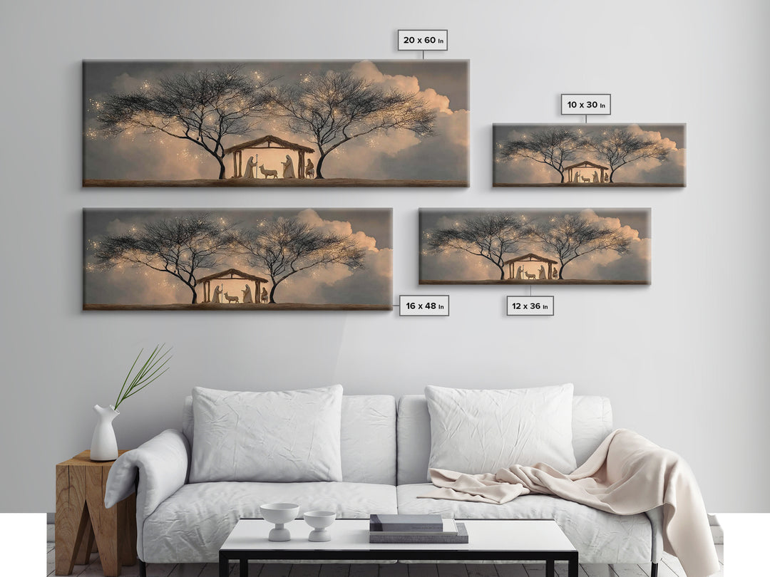 Evening Nativity Glow – Framed Canvas Print – Extra Wide Art – Christian Art – Christian Art Canvas – Christmas Wall Art – Jesus Christmas