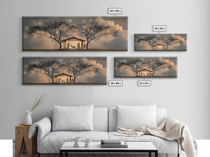 Evening Nativity Glow – Framed Canvas Print – Extra Wide Art – Christian Art – Christian Art Canvas – Christmas Wall Art – Jesus Christmas