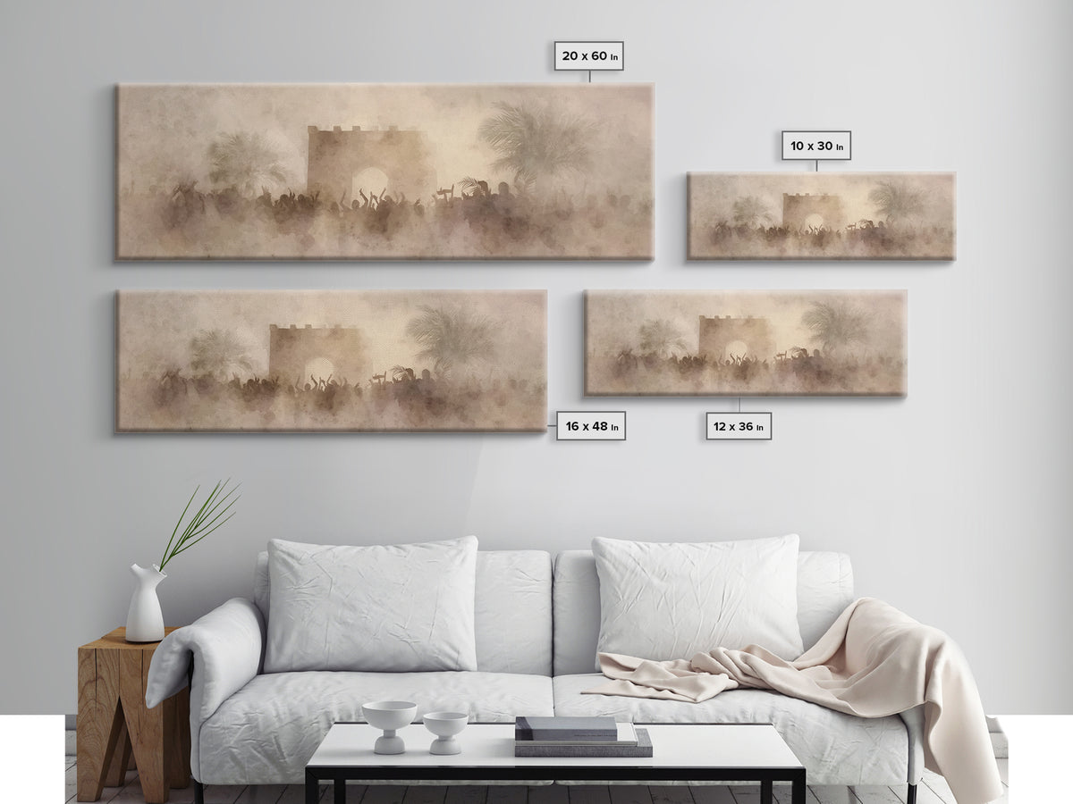 Hosanna Gate Crowd, Framed Canvas Print, Panoramic Art, Christian Art, Christian Wall Art, Christian Christmas, Jesus Painting, Christmas A