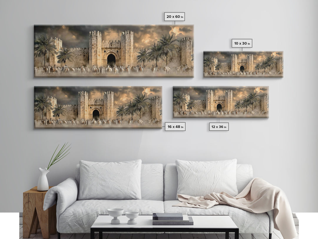 Majestic City Gathering – Framed Canvas Print – Panoramic Art – Christian Wall Art – Christmas Art – Christian Art Canvas – Jesus Painting