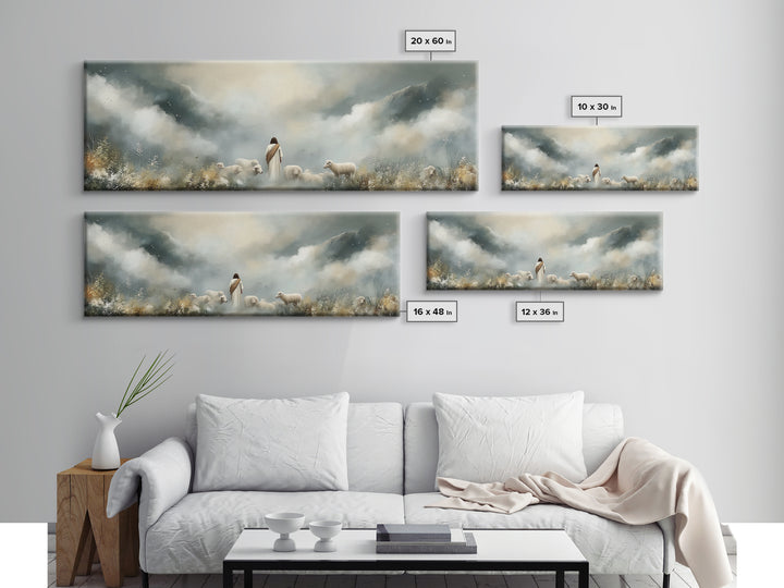 Hillside Shepherd Peace – Framed Canvas Print – Panoramic Frame – Christian Art – Christian Art Prints – Jesus Painting – Christian Wall Ar