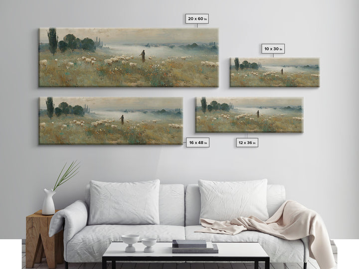 Wildflower Shepherd Path, Framed Canvas Print, Panoramic Art, Christian Wall Art, Jesus Painting, Christian Art Canvas, Vintage Christian A