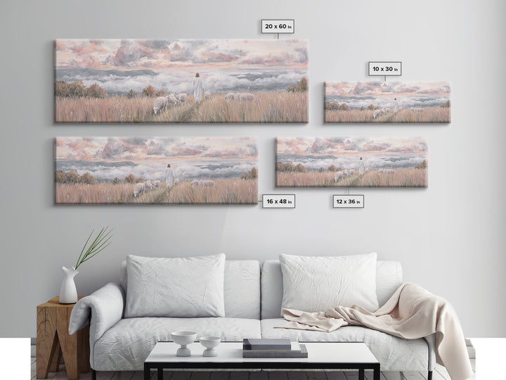 Heavenward Pasture Light, Framed Canvas Print, Panoramic Painting, Christian Art, Jesus Painting, Christian Art Canvas, Christian Wall Art,