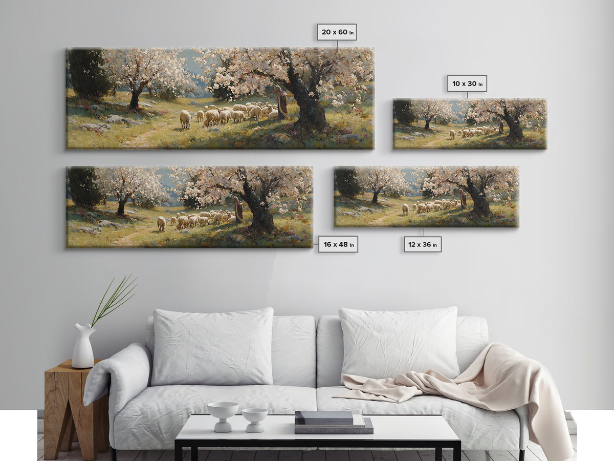 Shepherds At Dawn | Framed Canvas Print | Christian Art Canvas | Jesus Wall Art | Panoramic Painting | Christian Christmas Art | Christian