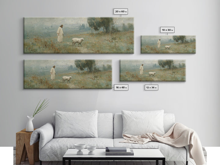 Verdant Grace Field, Framed Canvas Print, Panoramic Art, Christian Wall Art, Christian Art Canvas, Jesus Painting, Christmas Art