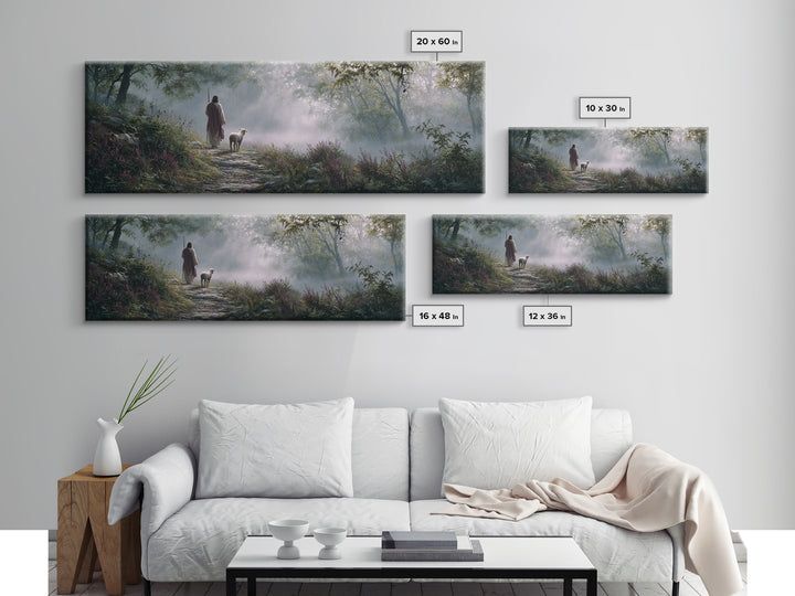 Forest Dawn Path, Framed Canvas Print, Panoramic Painting, Christian Wall Art, Jesus Painting, Christian Art Canvas, Christian Christmas Ar