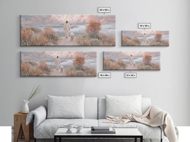 Golden Horizon Walk | Framed Canvas Print | Panoramic Frame | Christian Wall Art | Jesus Painting | Christian Art Canvas | Christmas Art