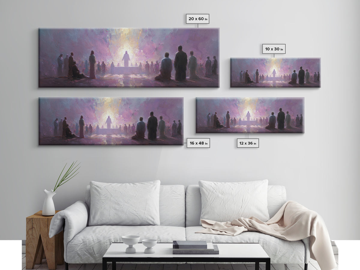 Divine Supper Light, Framed Canvas Print, Christian Wall Art, Christian Art Canvas, Jesus Painting, Panoramic Painting, Christmas Art
