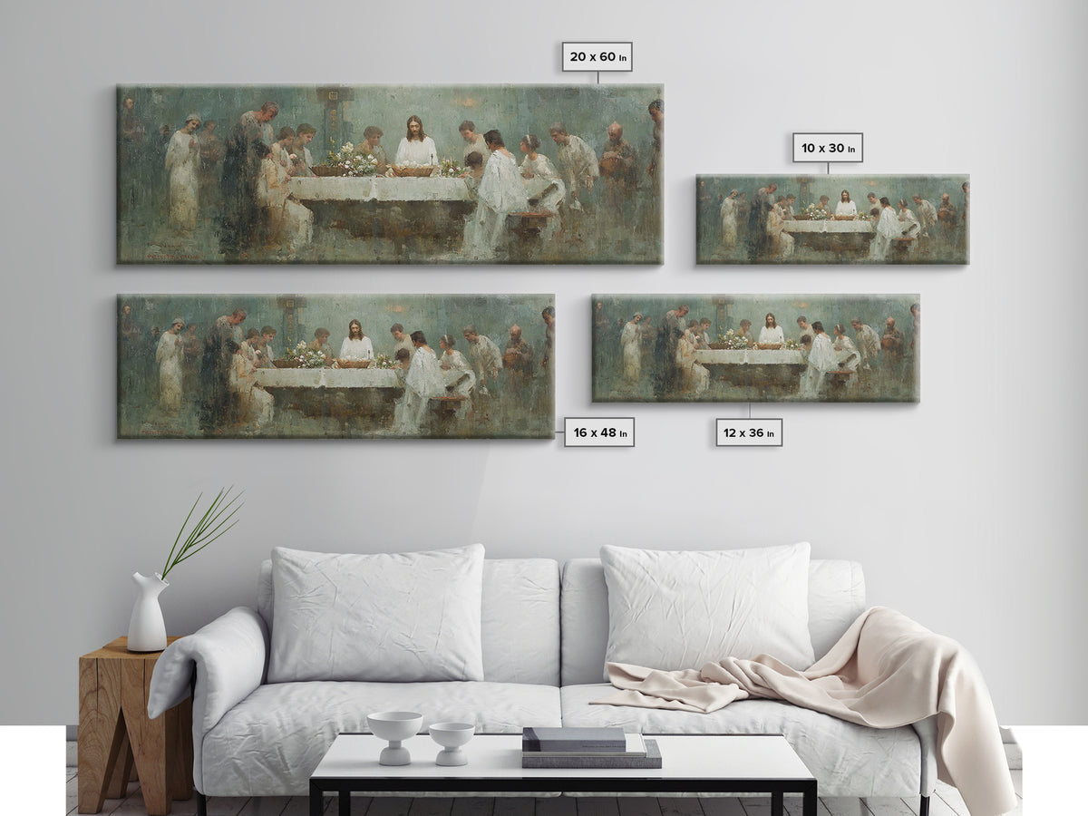 Sacred Table Gathering | Framed Canvas Print | Christian Wall Art | Panoramic Art | Christian Art Canvas | Jesus Painting | Christian Chris