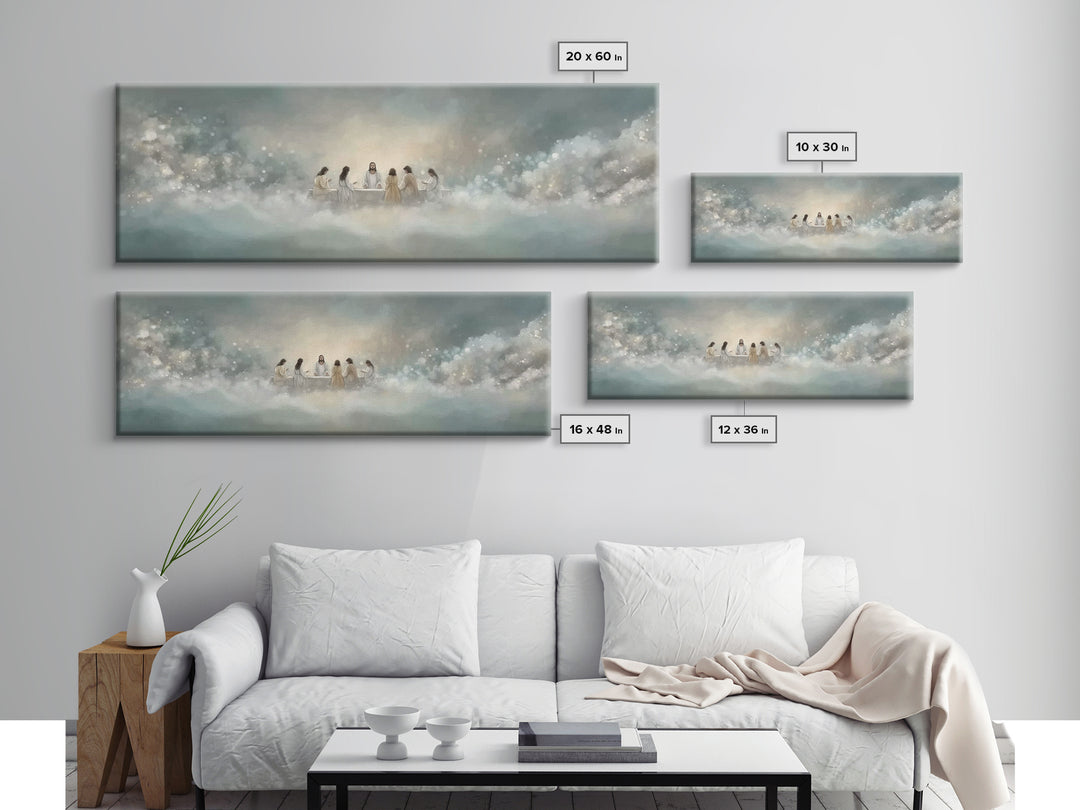 Heavenly Supper Light, Framed Canvas Print, Panoramic Wall Art, Christian Wall Art, Jesus Painting, Christian Art Canvas, Christmas Art