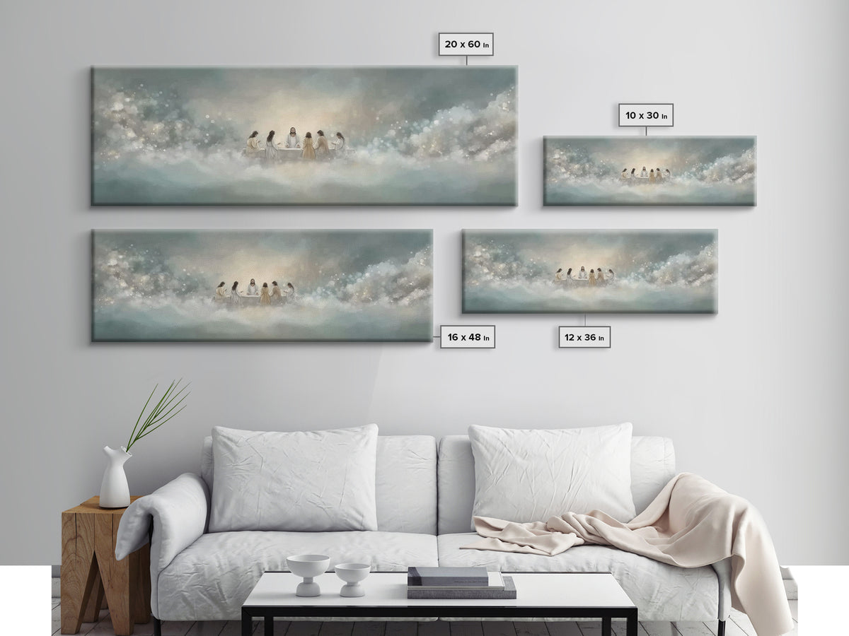 Heavenly Supper Light, Framed Canvas Print, Panoramic Wall Art, Christian Wall Art, Jesus Painting, Christian Art Canvas, Christmas Art