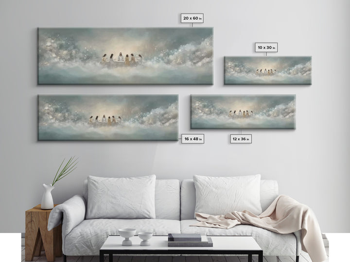 Heavenly Supper Light, Framed Canvas Print, Panoramic Wall Art, Christian Wall Art, Jesus Painting, Christian Art Canvas, Christmas Art