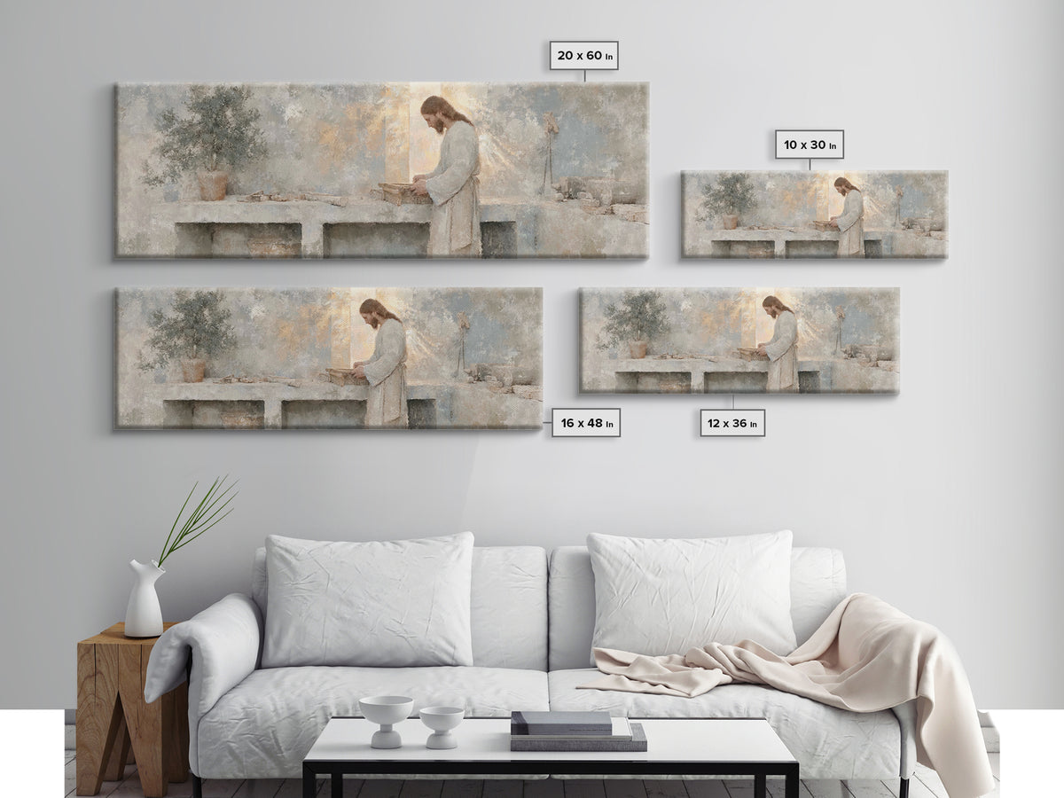 Light Of The Craftsman – Framed Canvas Print – Christian Art Canvas – Panoramic Art – Christian Wall Art – Jesus Painting – Christian Decor