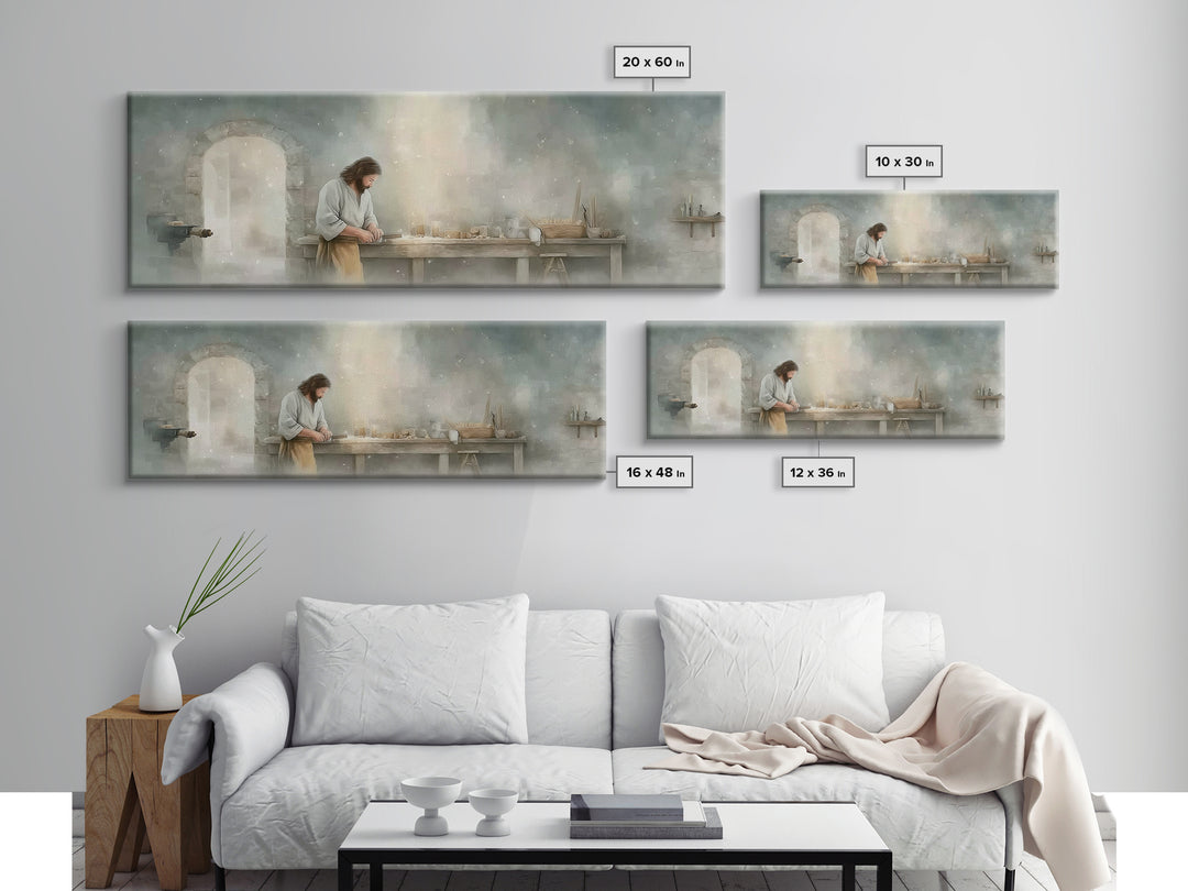 Holy Workbench Glow | Framed Canvas Print | Christian Wall Art | Panoramic Painting | Christian Art Canvas | Jesus Painting | Christian Art