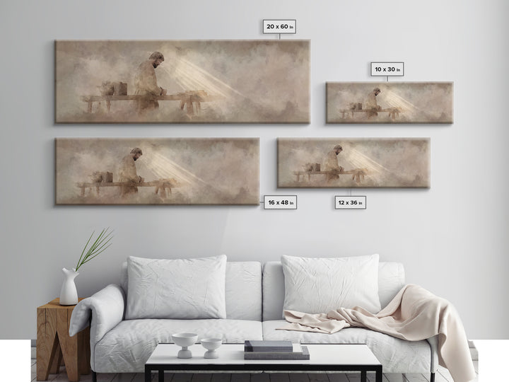 Radiant Carpenter Dawn, Framed Canvas Print, Christian Wall Art, Jesus Painting, Panoramic Wall Art, Christian Art Canvas, Christian Art