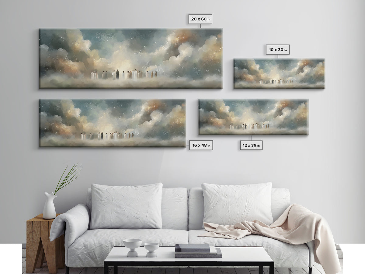Cloudborne Assembly | Framed Canvas Print | Christian Art Canvas | Christian Wall Art | Panoramic Wall Art | Christian Painting | Christmas