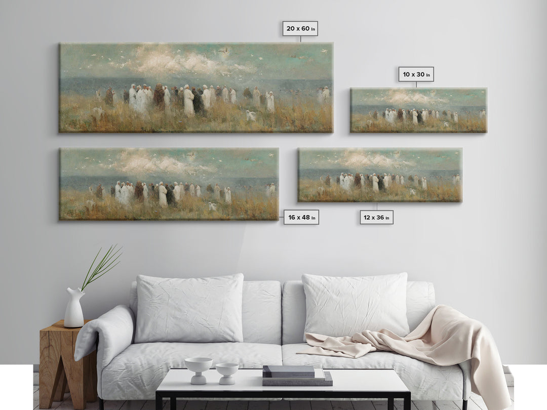 Gathering Of Saints, Framed Canvas Print, Christian Wall Art, Christian Art Canvas, Panoramic Painting, Christian Christmas Art, Christian
