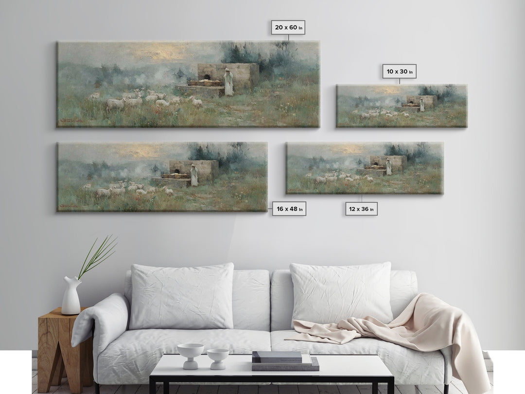 Pasture Of Promise – Framed Canvas Print – Christian Wall Art – Christian Art Canvas – Panoramic Art – Christian Christmas Art – Christian