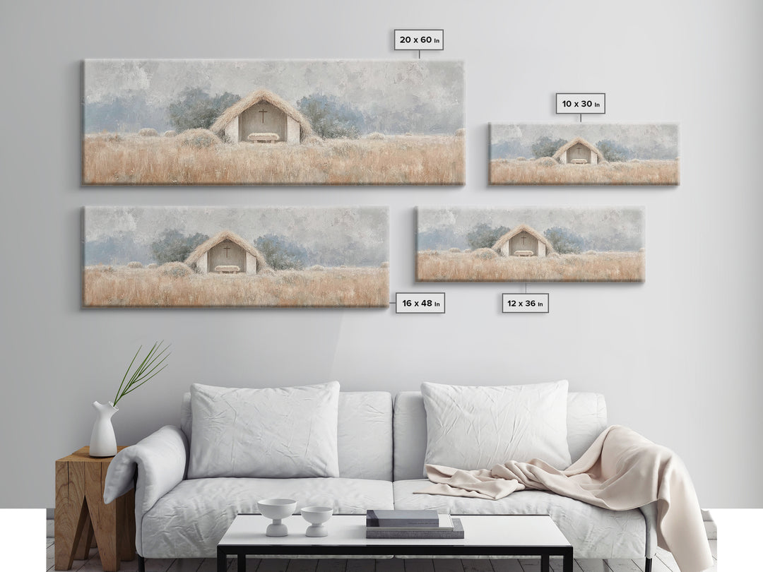 Fieldside Manger | Framed Canvas Print | Christian Wall Art | Christian Art Canvas | Panoramic Art | Christmas Art | Christian Christmas De