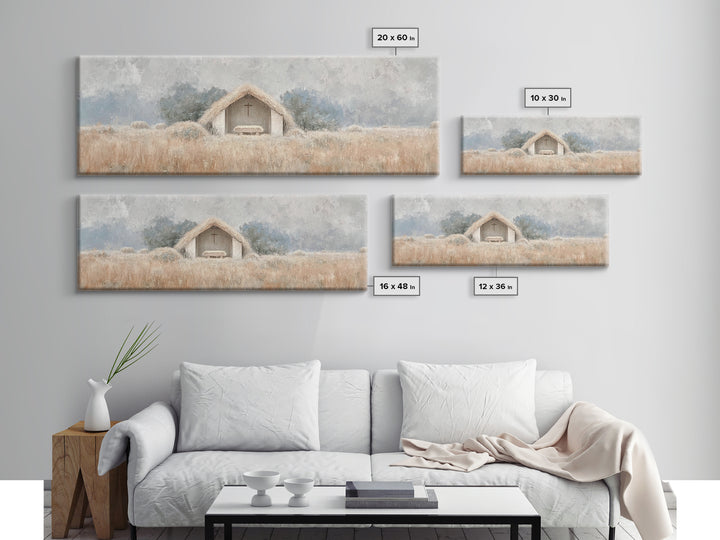 Fieldside Manger | Framed Canvas Print | Christian Wall Art | Christian Art Canvas | Panoramic Art | Christmas Art | Christian Christmas De