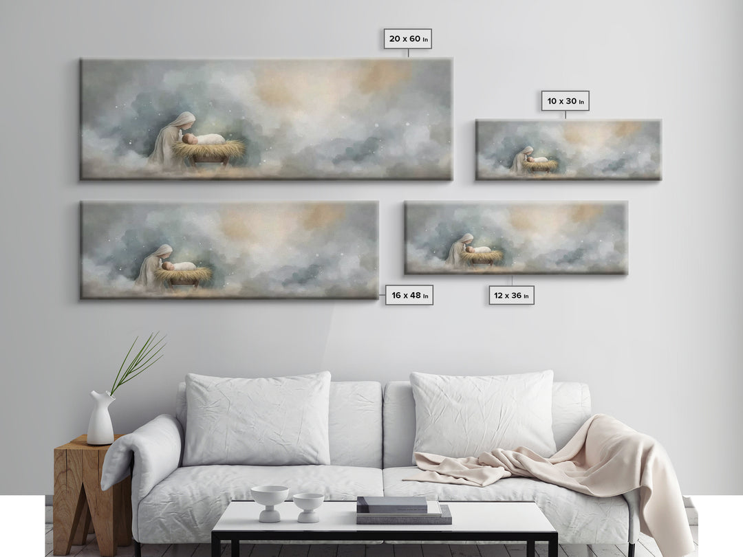 Mary’s Vigil, Framed Canvas Print, Christian Art Canvas, Christian Wall Art, Panoramic Painting, Jesus Christmas Art, Christian Gift