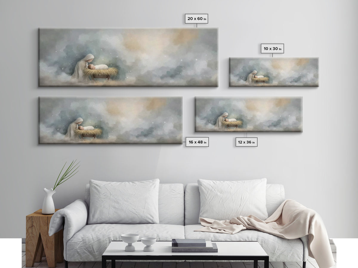 Mary’s Vigil, Framed Canvas Print, Christian Art Canvas, Christian Wall Art, Panoramic Painting, Jesus Christmas Art, Christian Gift