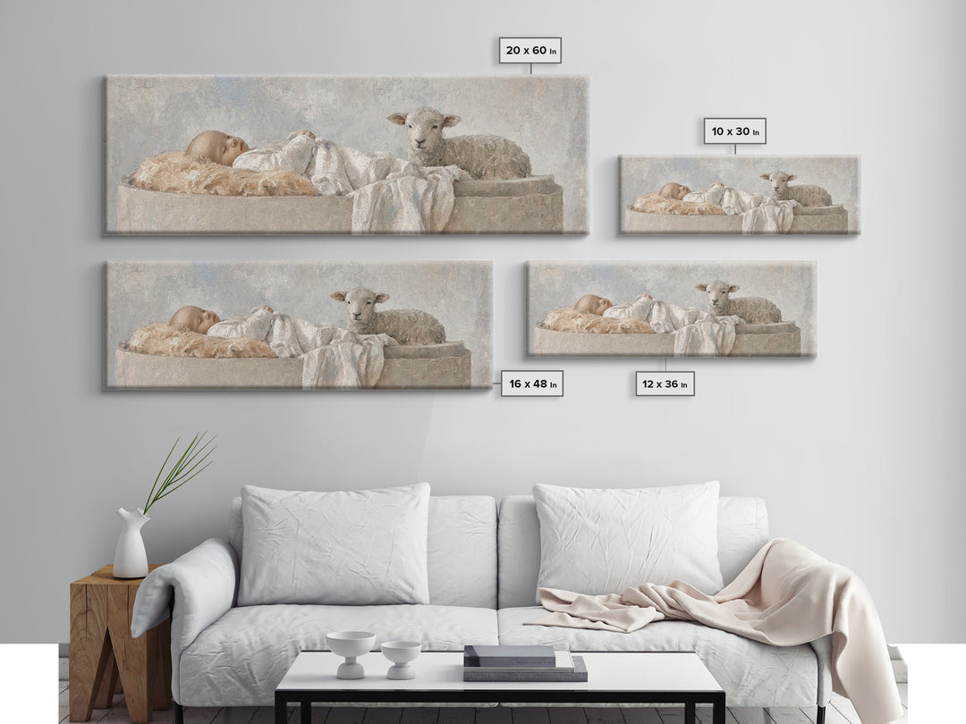 Holy Cradle Calm, Framed Canvas Print, Christian Wall Art, Christian Art Canvas, Christmas Art, Panoramic Painting, Jesus Christmas Art