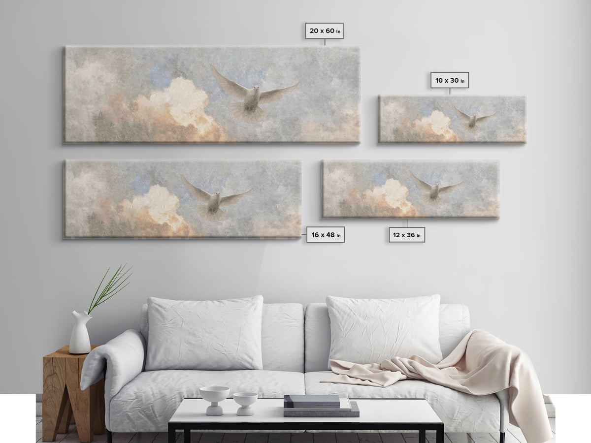 Dove Of Glory, Framed Canvas Print, Christian Art Canvas, Christian Wall Art, Panoramic Art, Christian Christmas Art, Modern Christian Art