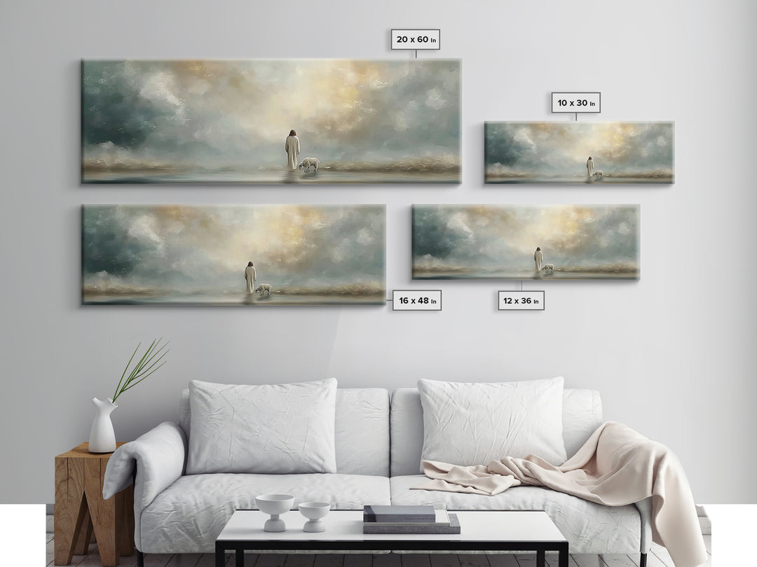 Heavenly Pasture Light | Framed Canvas Print | Panoramic Painting | Christian Wall Art | Christian Art Canvas | Jesus Art Print | Christian