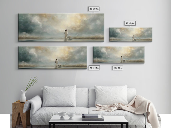 Heavenly Pasture Light | Framed Canvas Print | Panoramic Painting | Christian Wall Art | Christian Art Canvas | Jesus Art Print | Christian