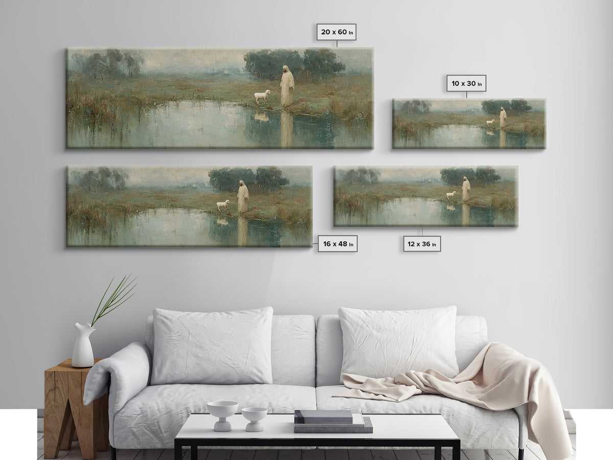 Still Waters Calling, Framed Canvas Print, Panoramic Wall Art, Christian Art Canvas, Christian Wall Art, Jesus Painting, Christian Decor